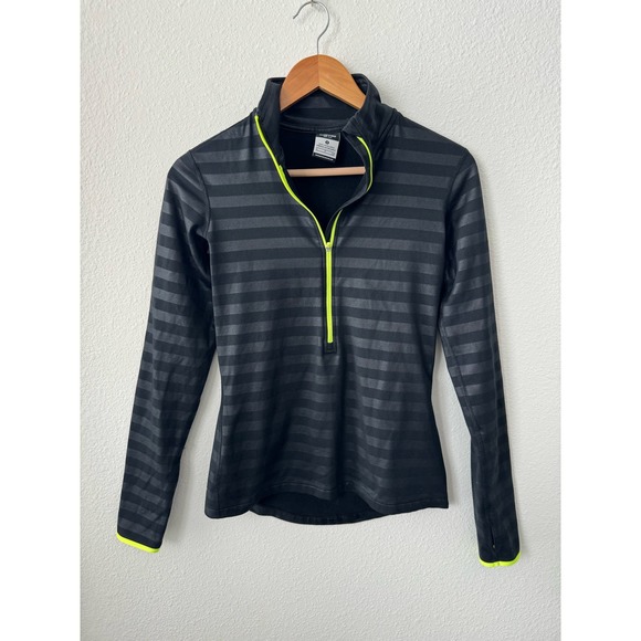 Nike Pro Dri-Fit Blsck Striped Zip Pullover- Size Small B127 - Picture 2 of 7